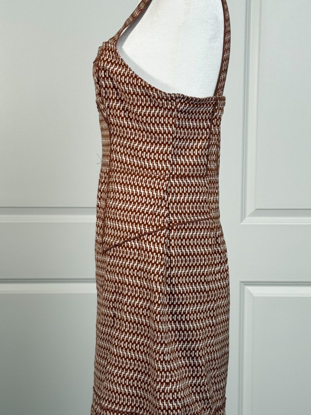 ANTHROPOLOGIE Squareneck Slim Mini Dress, Brown/White Pattern Women's Size 10 - Picture 5 of 9